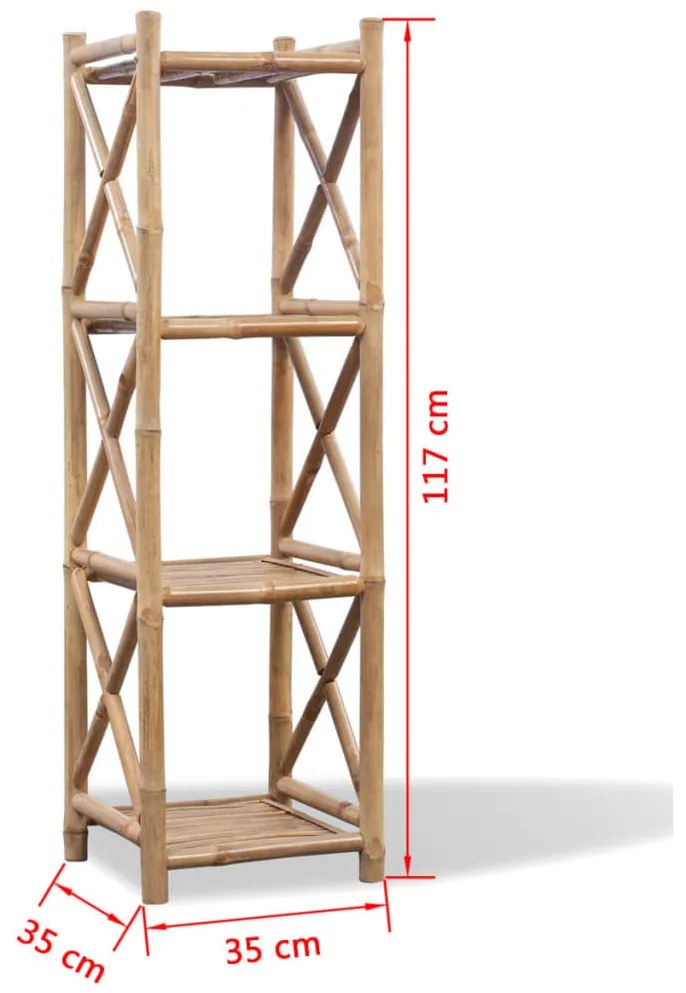 Estante de bambu quadrada com 4 prateleiras