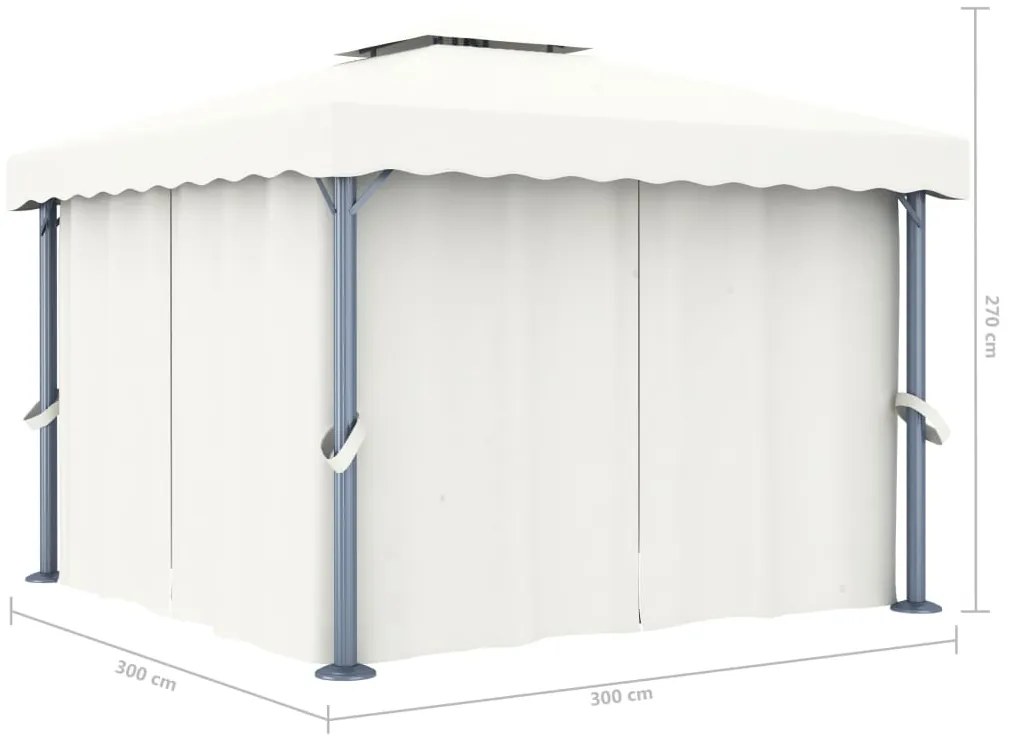 Gazebo com cortina 3x3 m alumínio branco nata