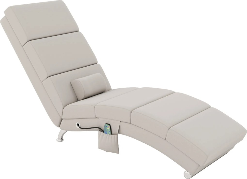 Poltrona relaxante de sala, com função de massagem e aquecimento, com comando à distância e almofada, tecido com efeito de linho, cor creme