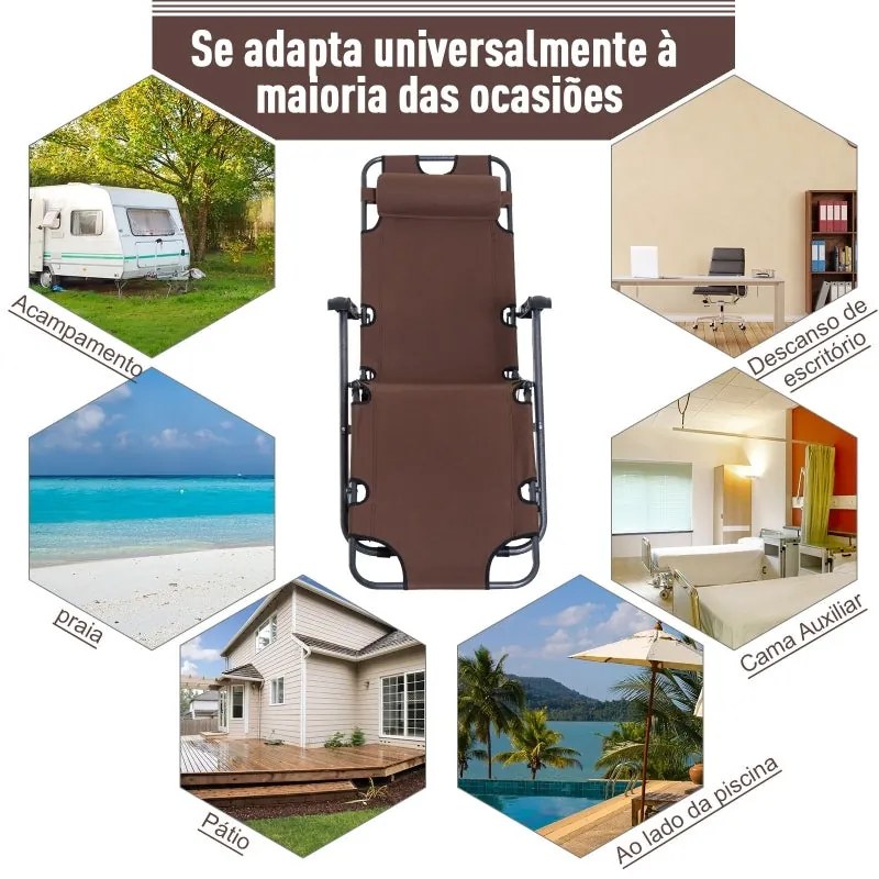 Espreguiçadeira Dobrável com Encosto - Castanho - Design Ergonômico