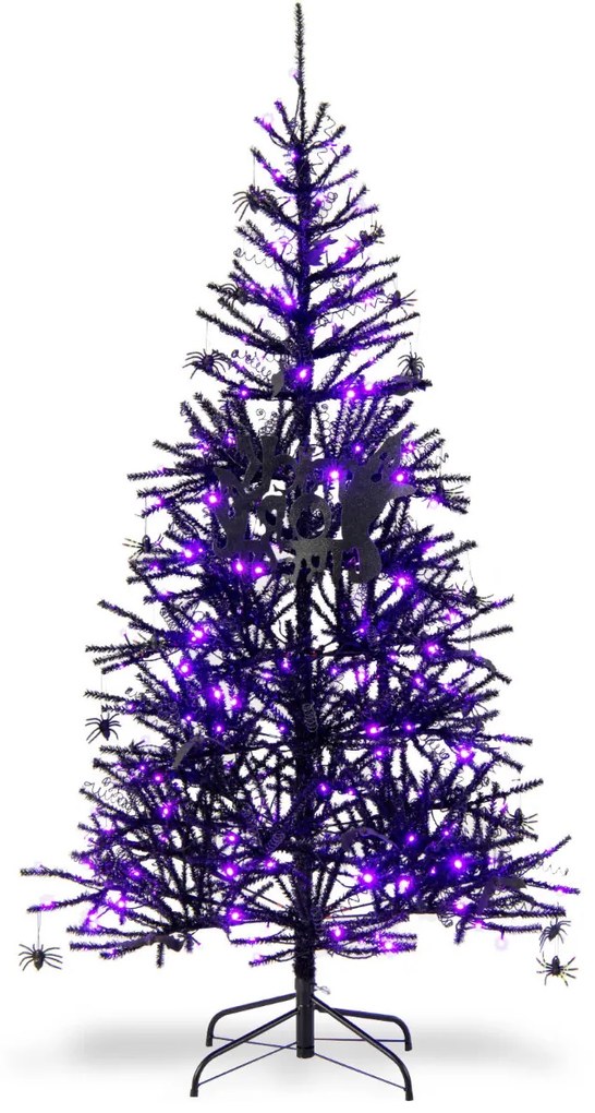 Árvore de Natal Decorativa de Halloween Artificial 183 cm Árvore de Natal Decorativa com 250 Luzes LED Preta