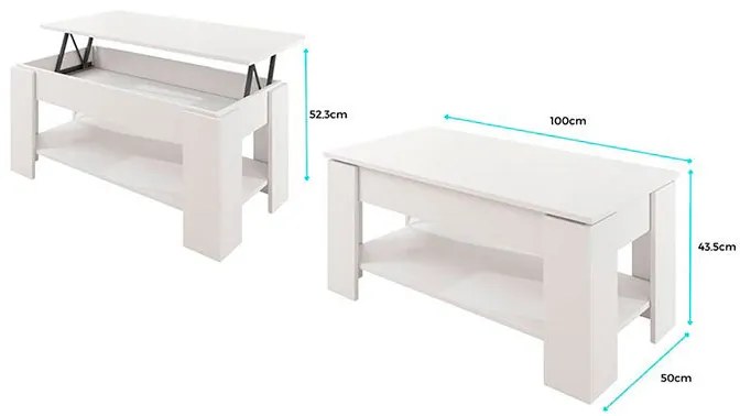 Mesa de Centro Elevatória Nina com Compartimento Oculto– Branco e Carv