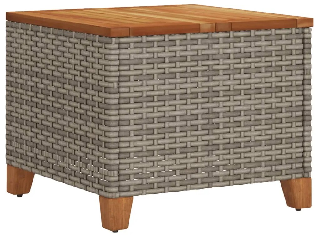 Mesa de jardim 45x45x37 cm vime PE e madeira de acácia cinzento