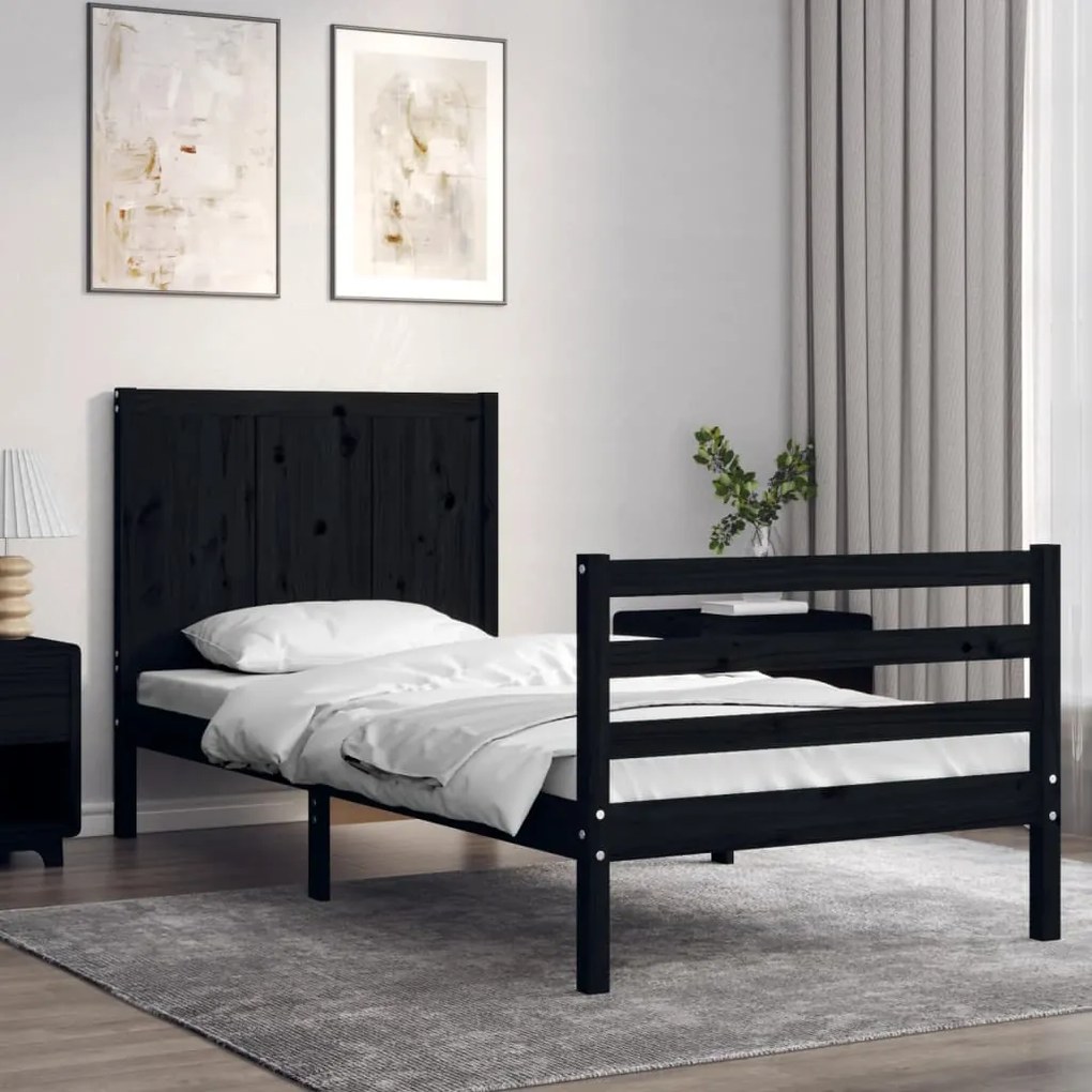 vidaXL Estrutura cama de solteiro c/ cabeceira madeira maciça preto