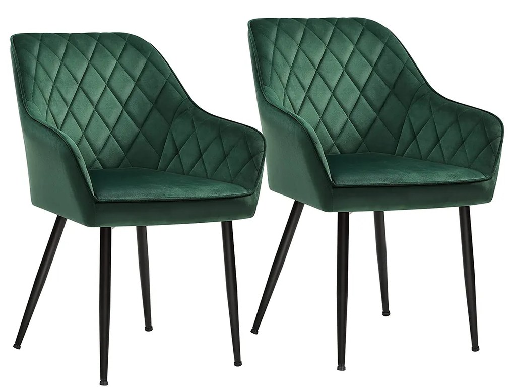 SONGMICS LDC088C02 Conjunto de 2 cadeiras estofadas com braços Largura do assento 49 cm Pernas de metal Capa de veludo Carga máxima 110 kg para sala de estar Quarto Verde