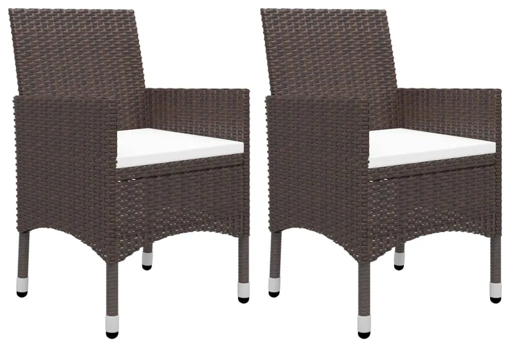 3 pcs conjunto de jantar para jardim vime PE e vidro castanho