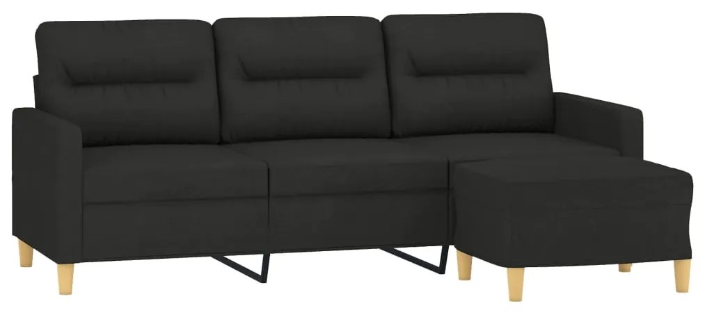 Sofá Garland Chaise Longue de 3 Lugares - Preto - 198x77x80 cm Em Teci