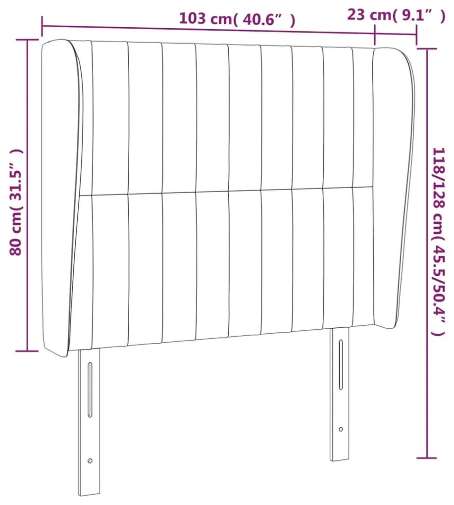 Cabeceira cama c/ abas veludo 103x23x118/128 cm cinzento-claro