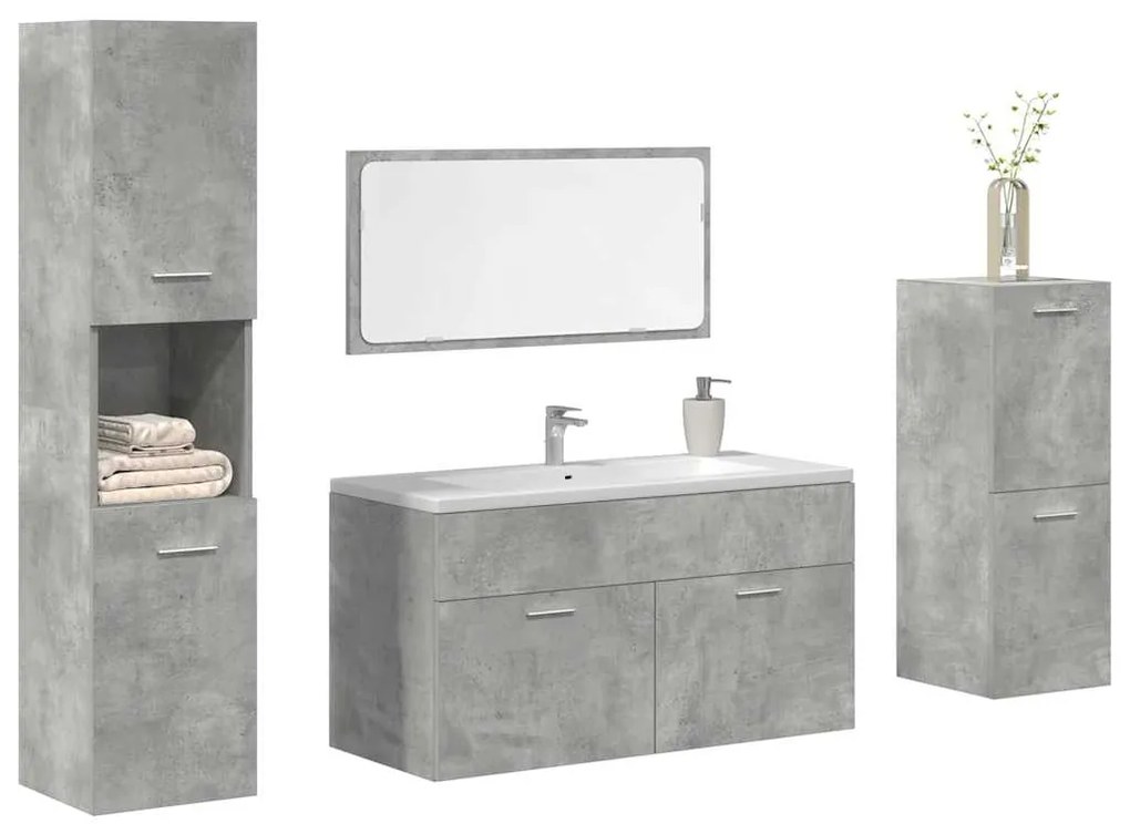 vidaXL 4 pcs conj. móveis casa banho derivados madeira cinza cimento