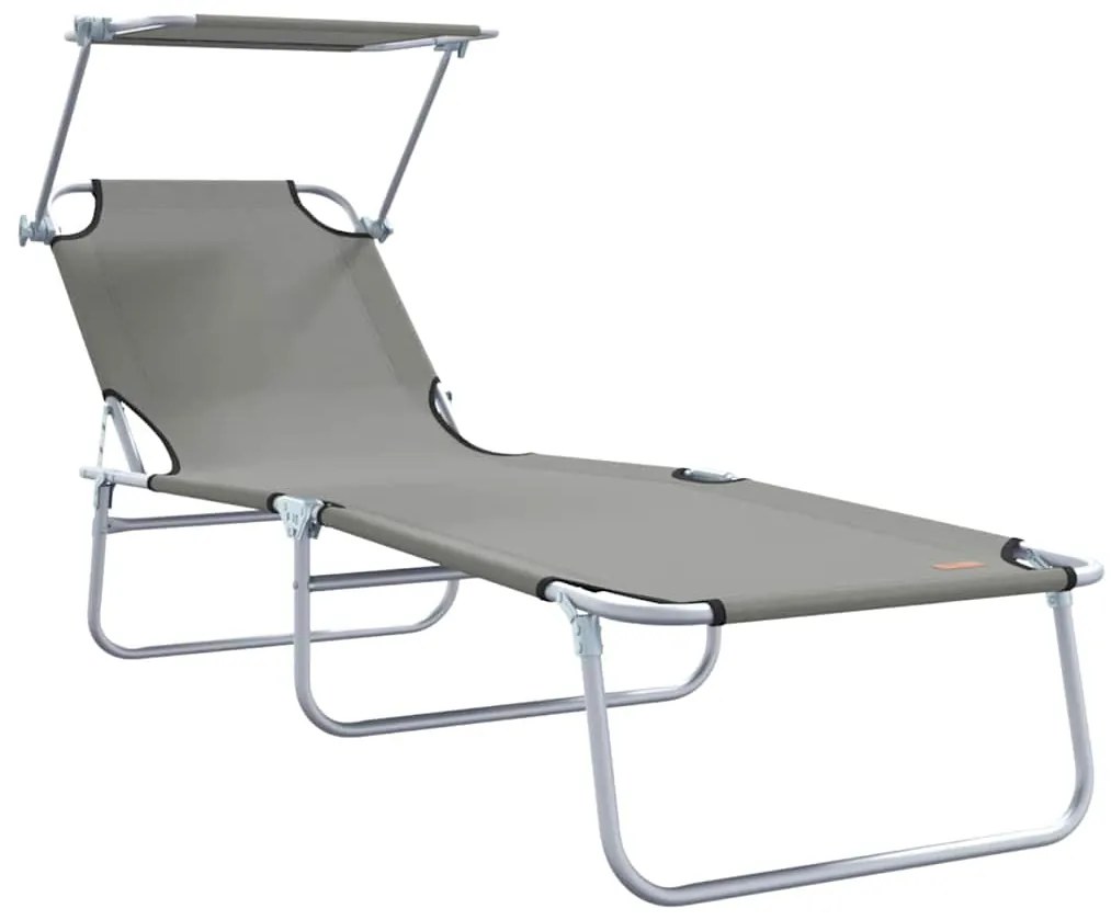 Espreguiçadeiras dobráveis 2 pcs com toldo em tecido Oxford cinza 600D