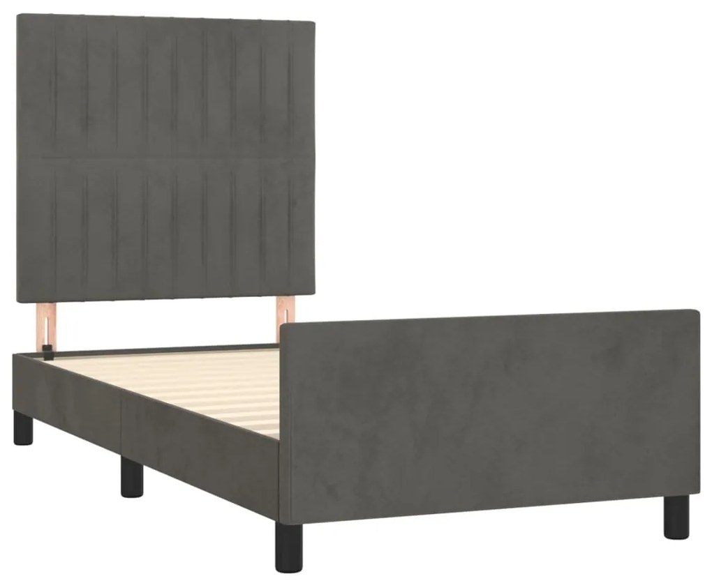 Estrutura de cama c/ cabeceira 90x190 cm veludo cinzento-escuro