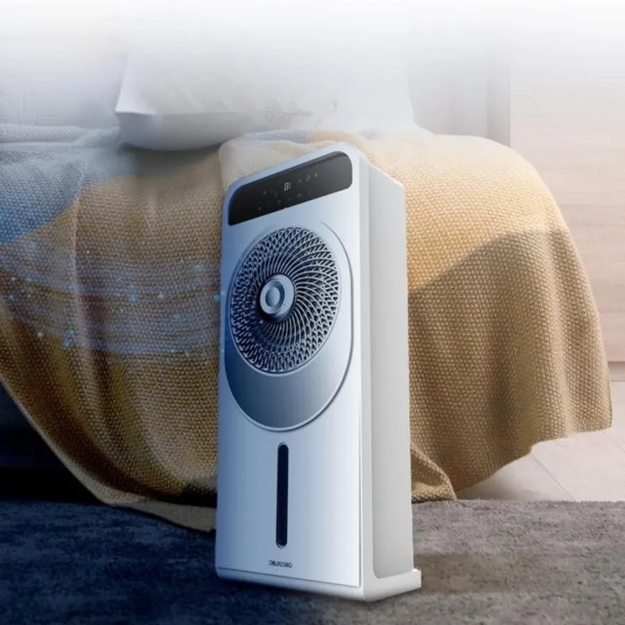 Climatizador refrigeração EnergySilence 5000 Cool Wave evaporativo de design 28 W com motor DC, 5 L e 12 velocidades com oscilação