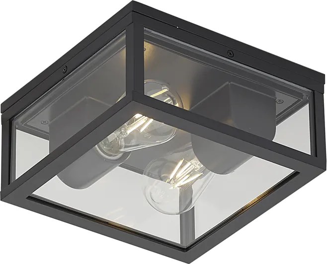 Plafon de exterior industrial preto com sensor de movimento e crepuscular IP44 - Charlois