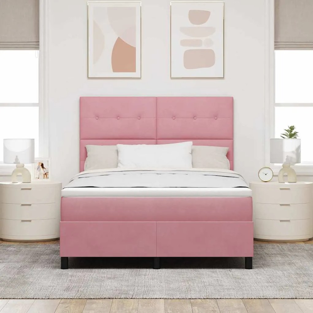 Cama Box com Colchão vidaXL Rosa 140x190 cm Veludo