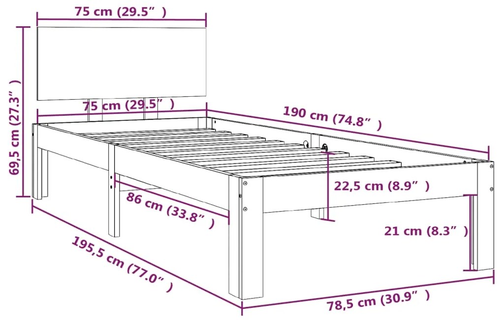 Estrutura cama pequena solteiro 75x190 cm madeira maciça branco