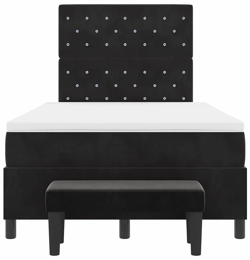 Cama Box Spring com Colchão e Banco Preto 120x200 cm Veludo