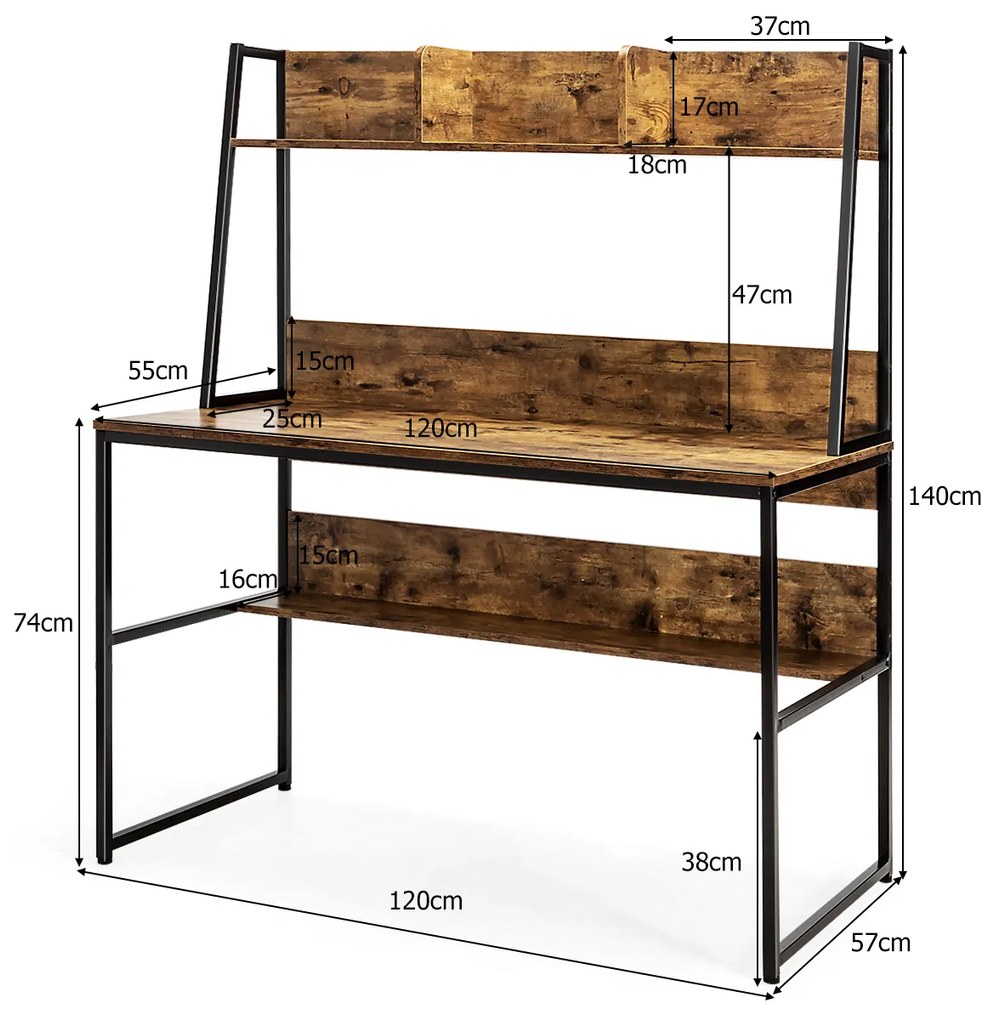 Secretaria com prateleira 3 cubos de arrumação Design economizador de espaço 120 x 57 x 139,5 cm Castanho