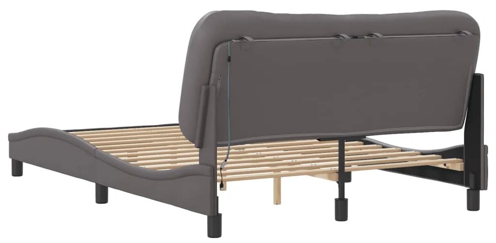 Estrutura de cama c/ luzes LED 120x200cm couro artificial cinza