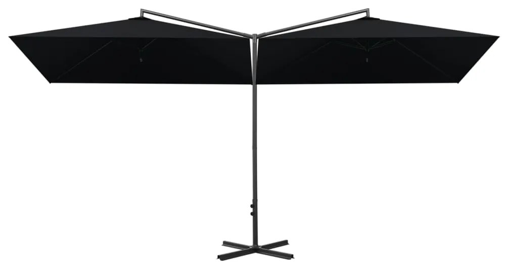 Guarda-sol de jardim duplo com poste de aço 600x300 cm preto