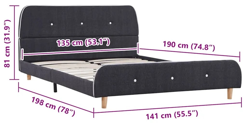 Estrutura de cama sem colchão 135x190 cm tecido cinzento-escuro