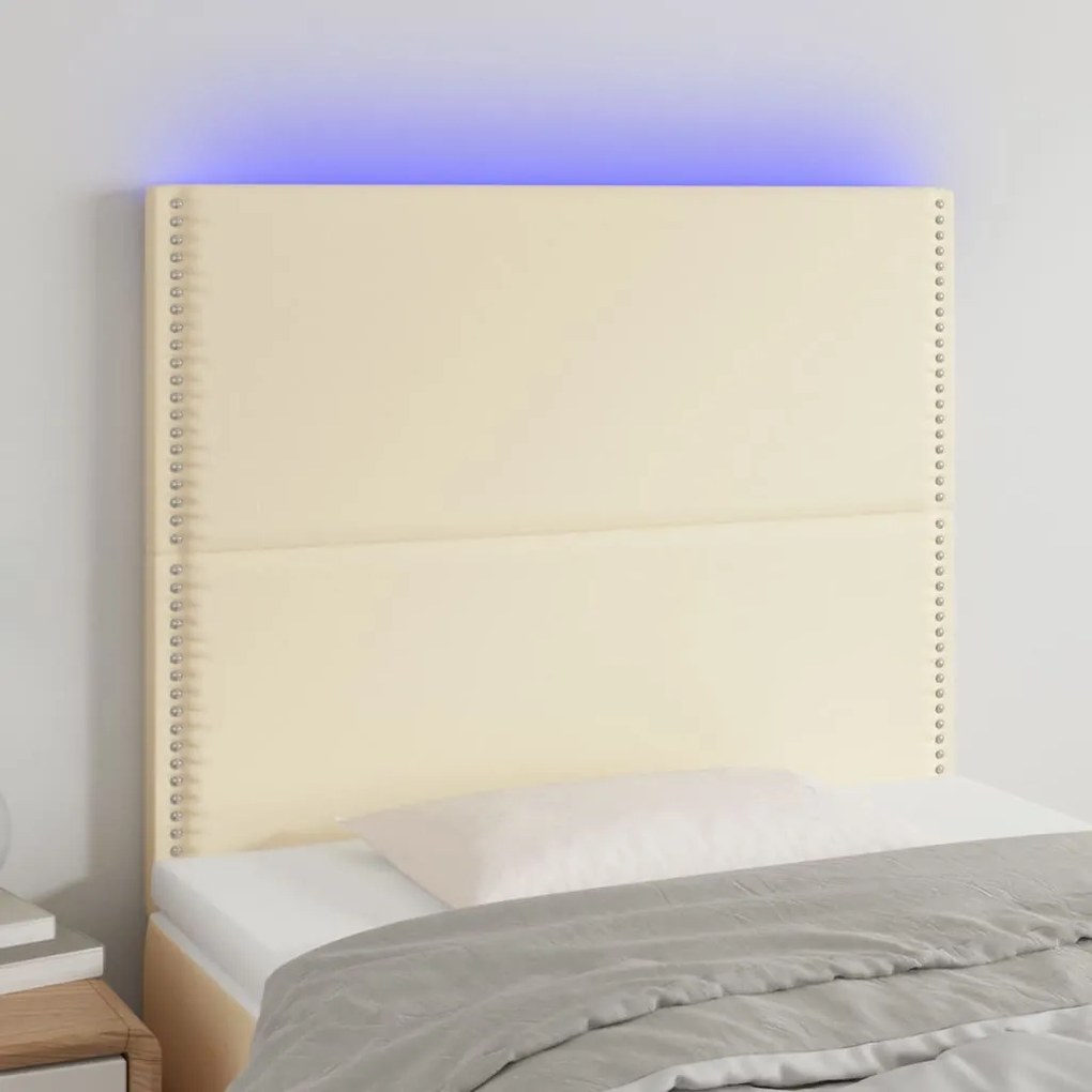 vidaXL Cabeceira cama c/ LED 100x5x118/128 cm couro artificial crème