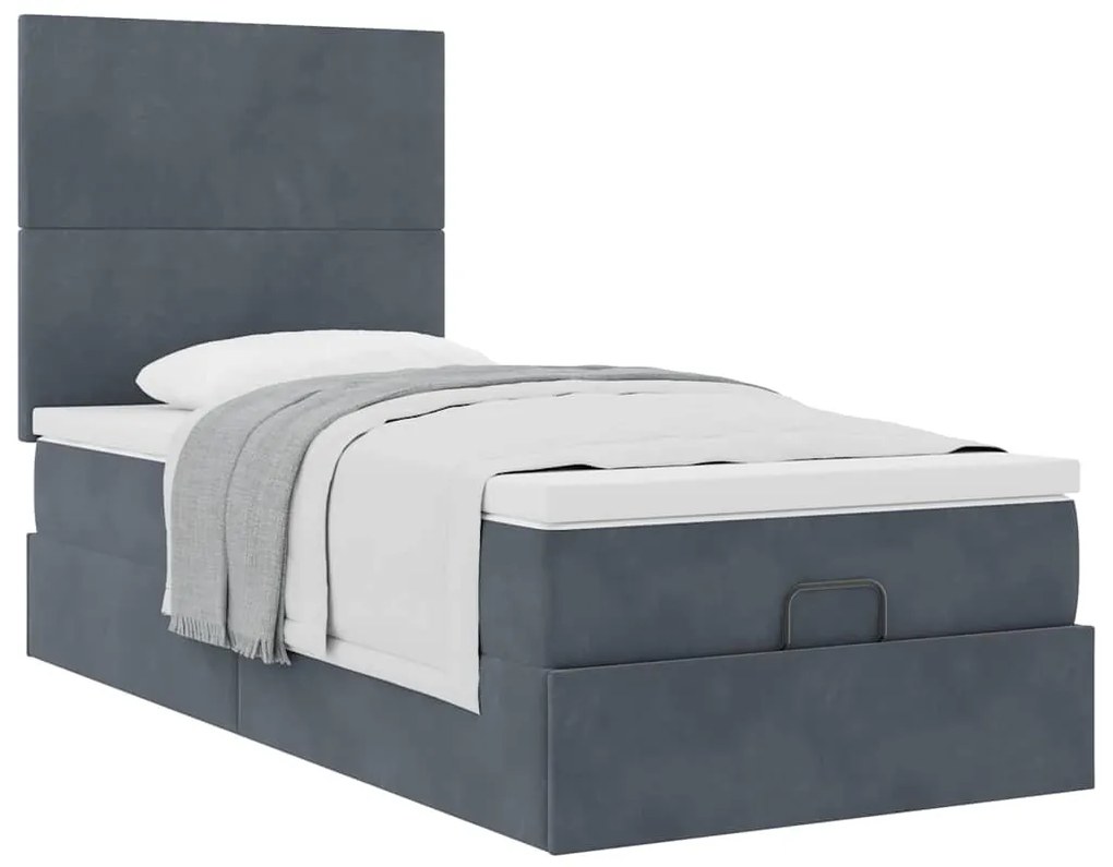 Estrutura cama otomana colchões 80x200cm veludo cinzento escuro