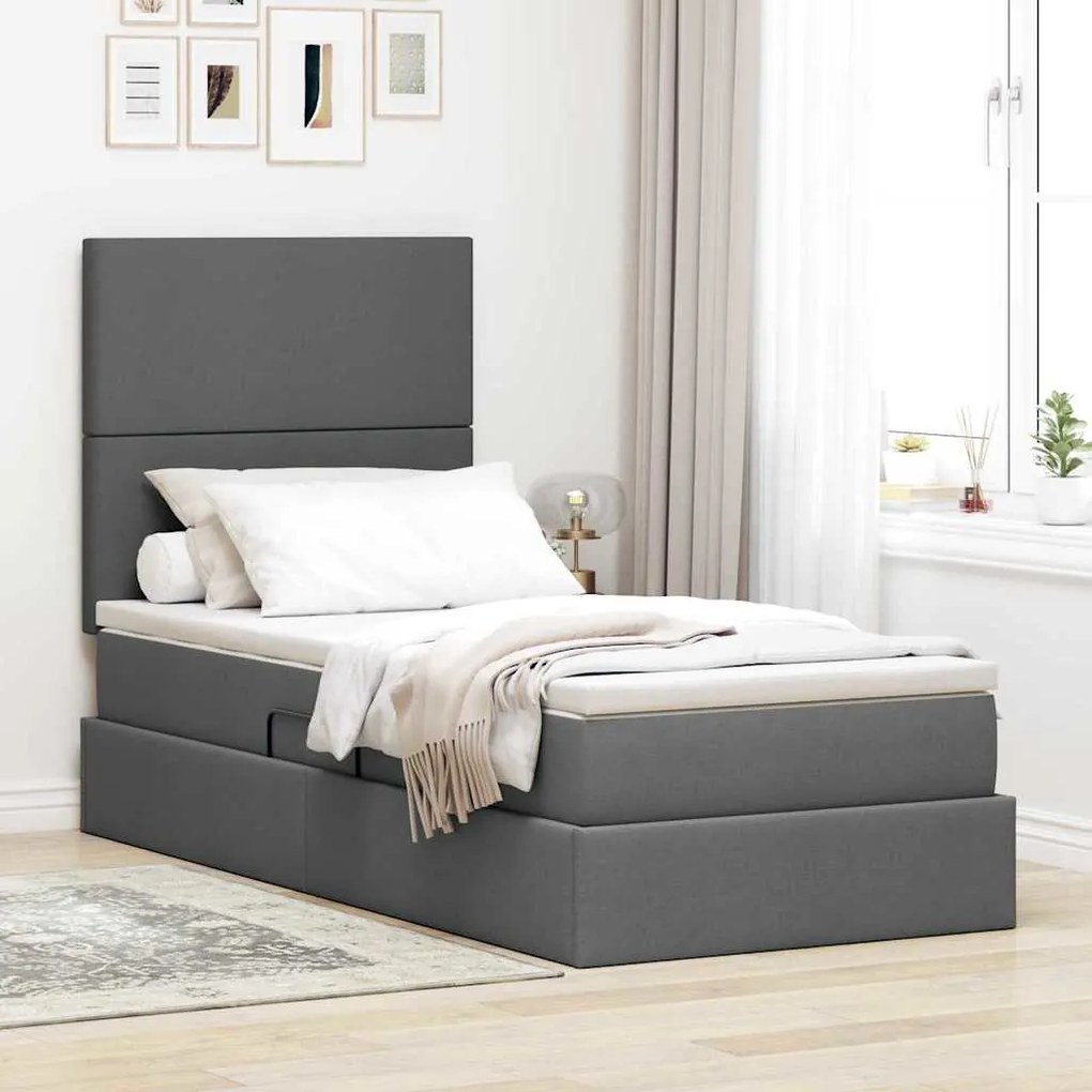 vidaXL Cama com arrumação e LED Cinza Escuro 90 x 190 cm Poliéster