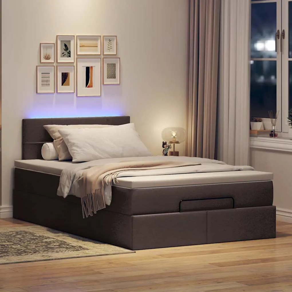 Estrutura de cama otomana com colchão 120x190cm castanho escuro