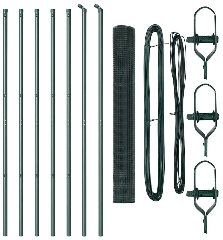 Conjunto de Poste de Cerca Conjunto de 2 Verde Metal 10 x 1 m