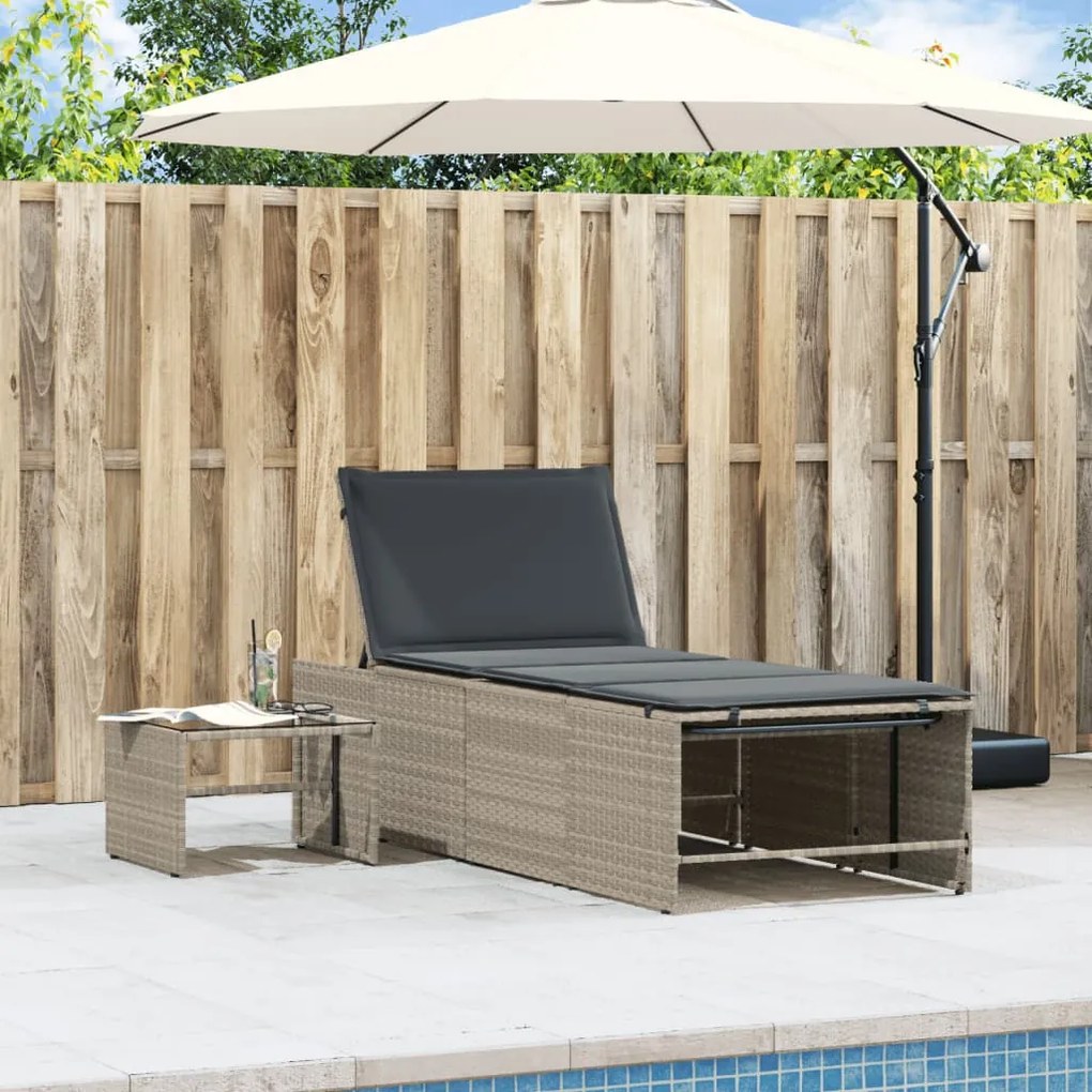 Espreguiçadeiras modulares com mesa 2 pcs vime PE cinzento-claro