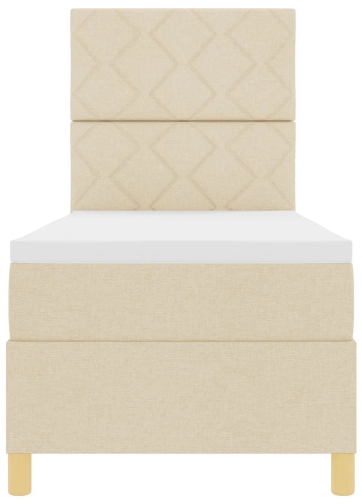 Cama Box Spring com Colchão & LED Creme 80x200 cm Tecido