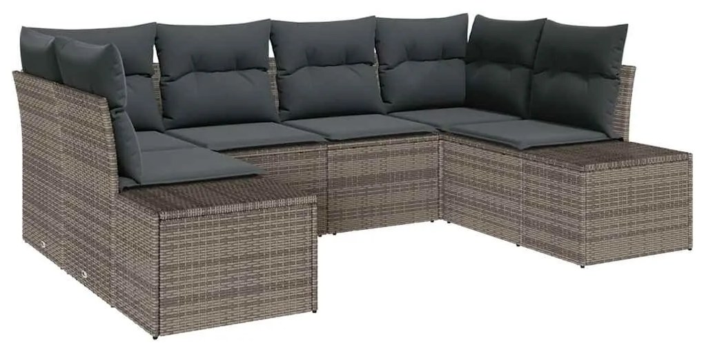 Sofá de Jardim de 6 Peças com Almofadas Cinzas em Rattan Sintético
