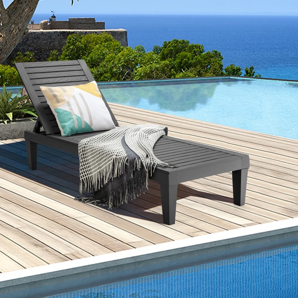 Espreguiçadeira de jardim para exterior com encosto ajustável em 5 posições para varanda Praia Piscina 190 x 57,5 x 29 cm Preta