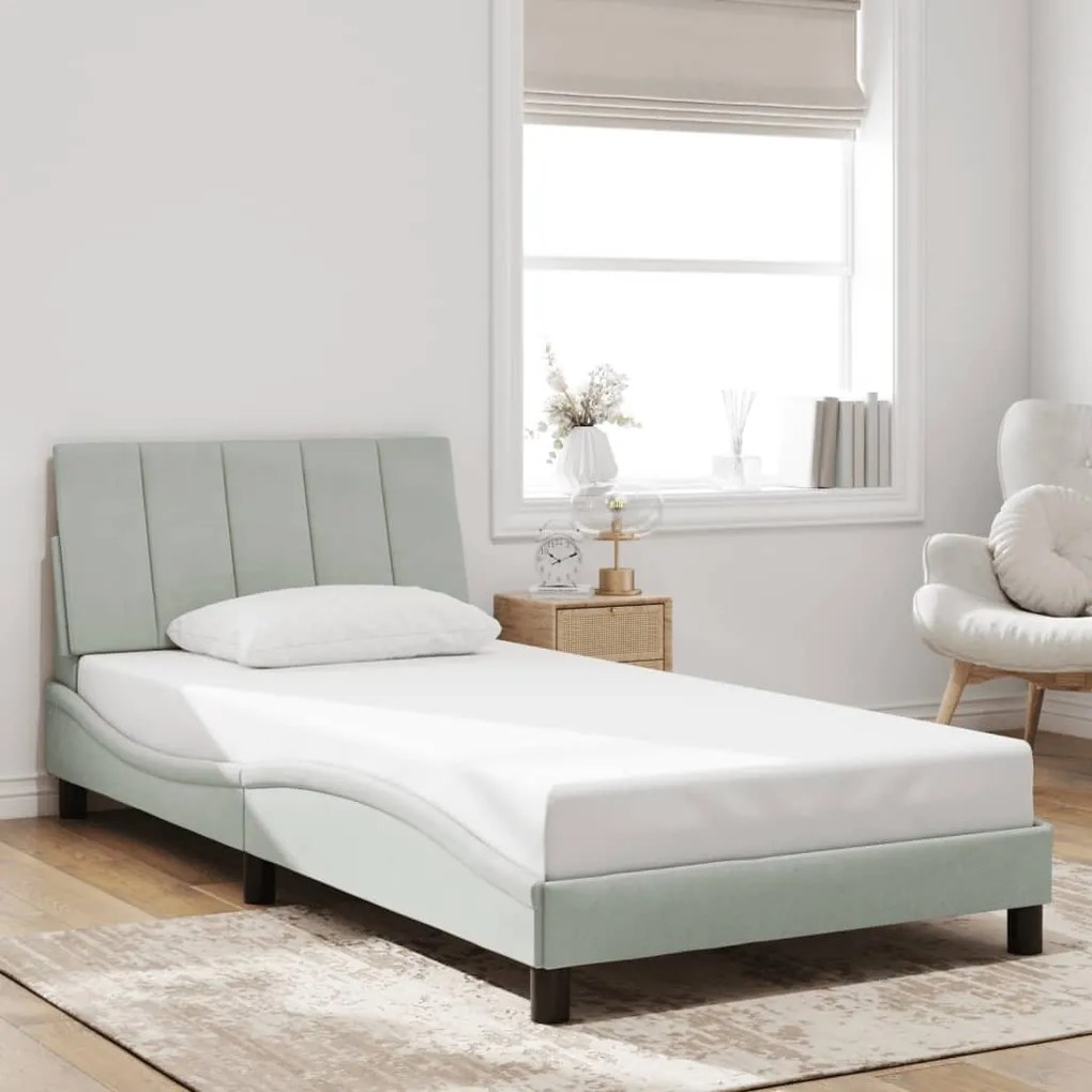 Estrutura de cama sem colchão 100x200 cm veludo cinzento-claro