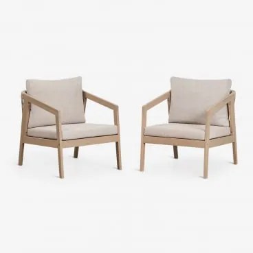 Pack De 2 Poltronas Em Madeira De Acácia E Corda Trançada Kaela Marrom Acácia Claro & Tecido Castanho Areia - Sklum