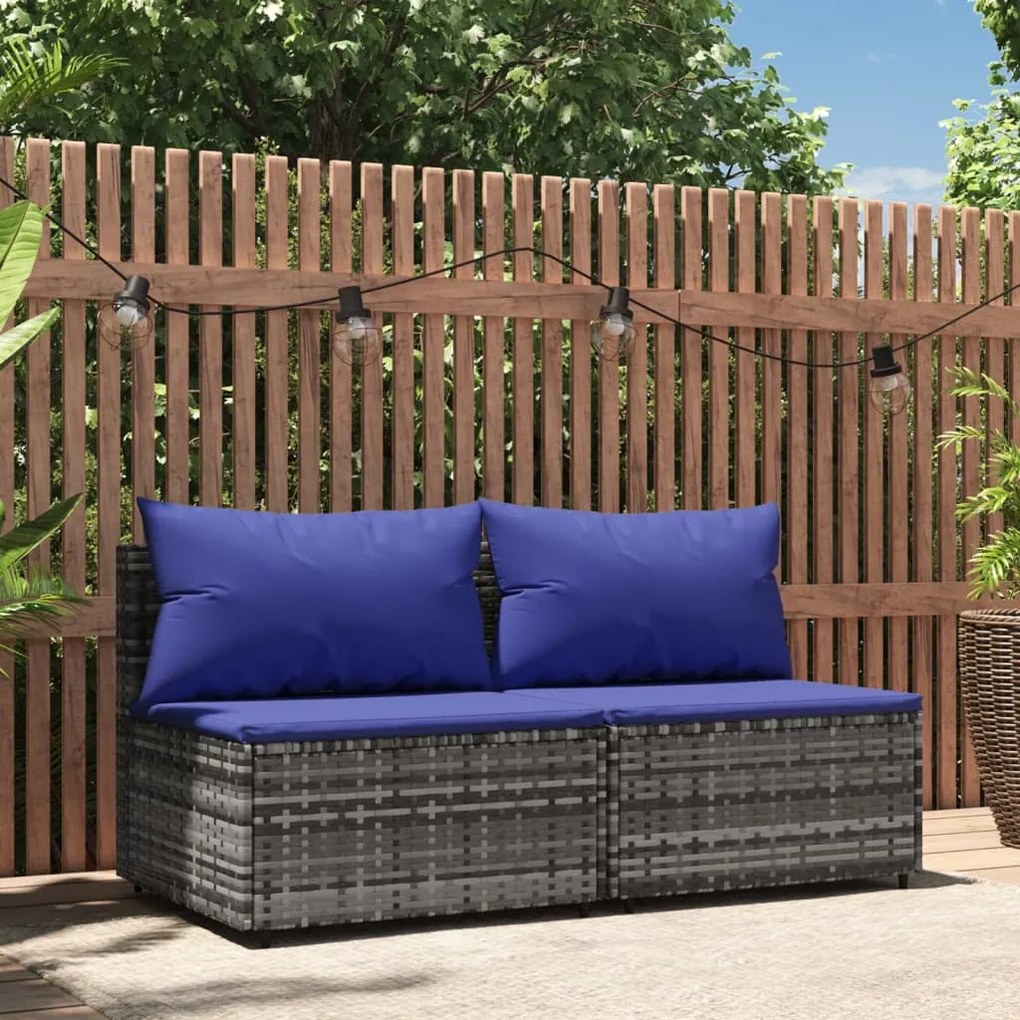 vidaXL Sofás de centro p/ jardim c/ almofadões 2 pcs vime PE cinzento