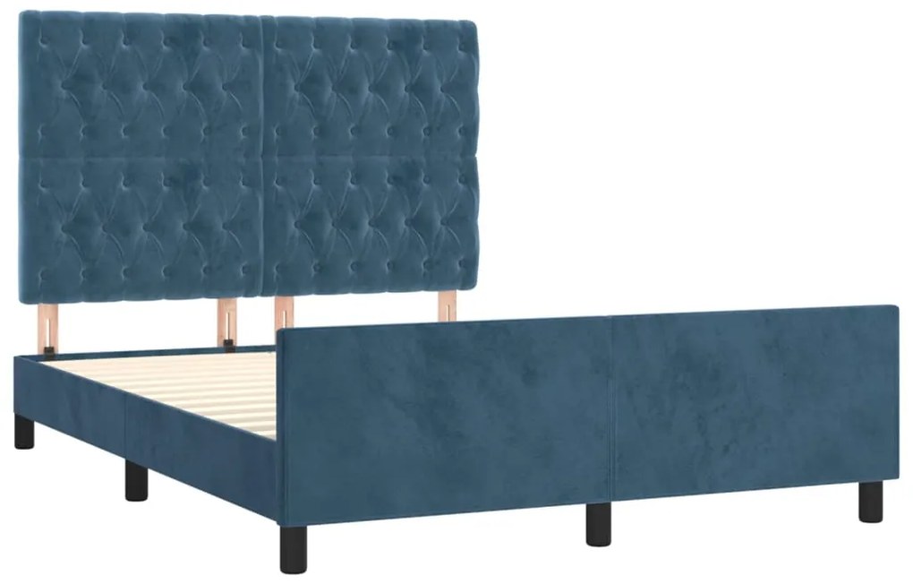 Estrutura de cama sem colchão 140x190 cm veludo azul-escuro