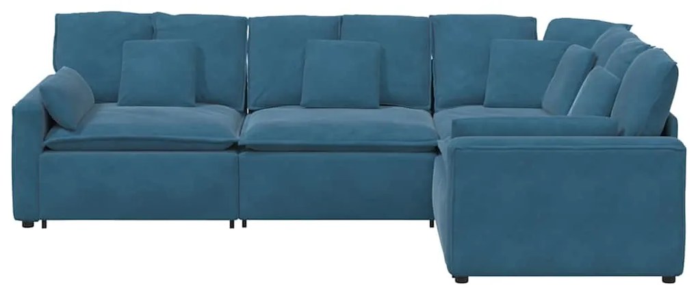 Sofá modular com almofadas veludo azul