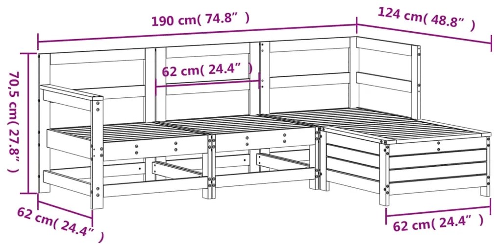 4 pcs conjunto sofás de jardim madeira de pinho impregnada