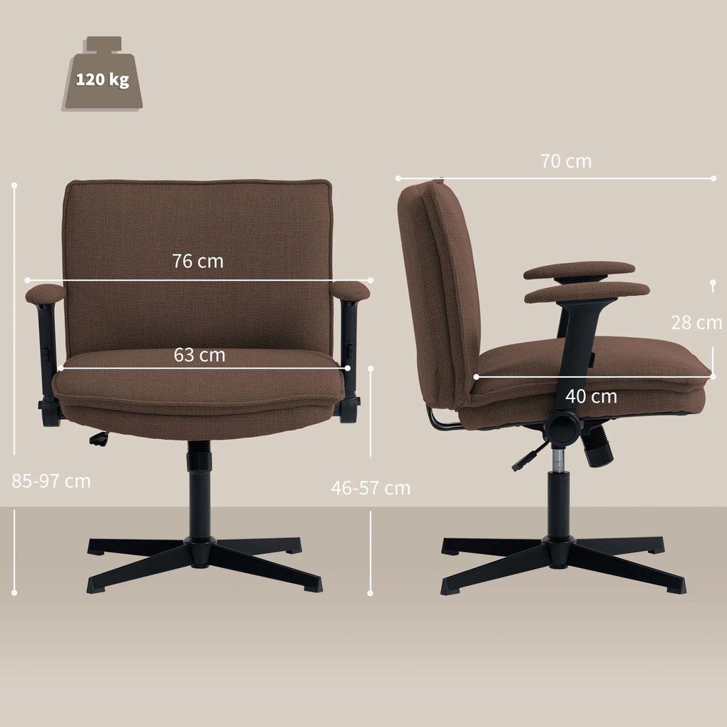 Cadeira de Escritório com Apoios de Braço Rebatíveis Assento  Altura Ajustável  Função Basculante 76x70x85-97 cm Castanho