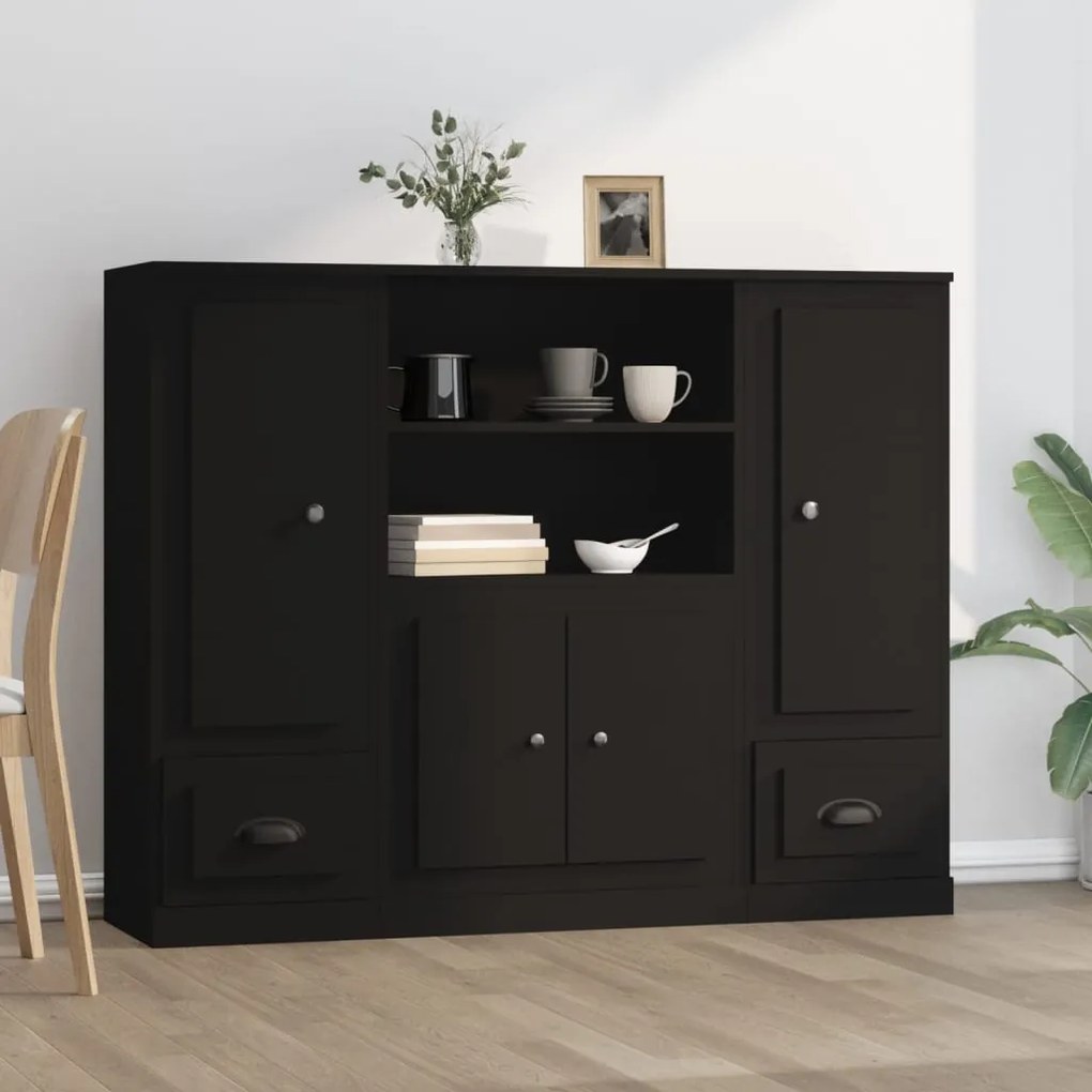 vidaXL Aparadores altos 3 pcs derivados de madeira preto