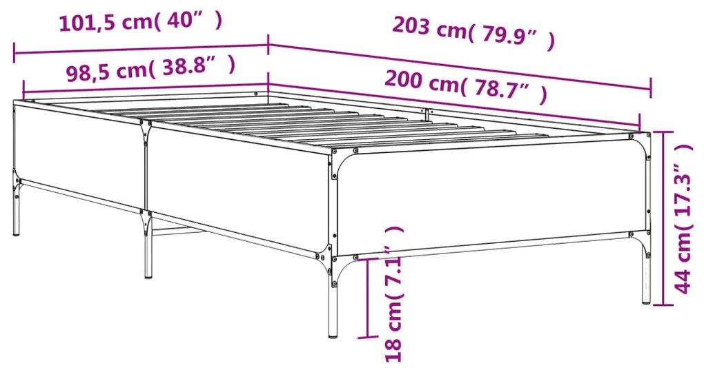 Estrutura de cama derivados de madeira e metal carvalho sonoma