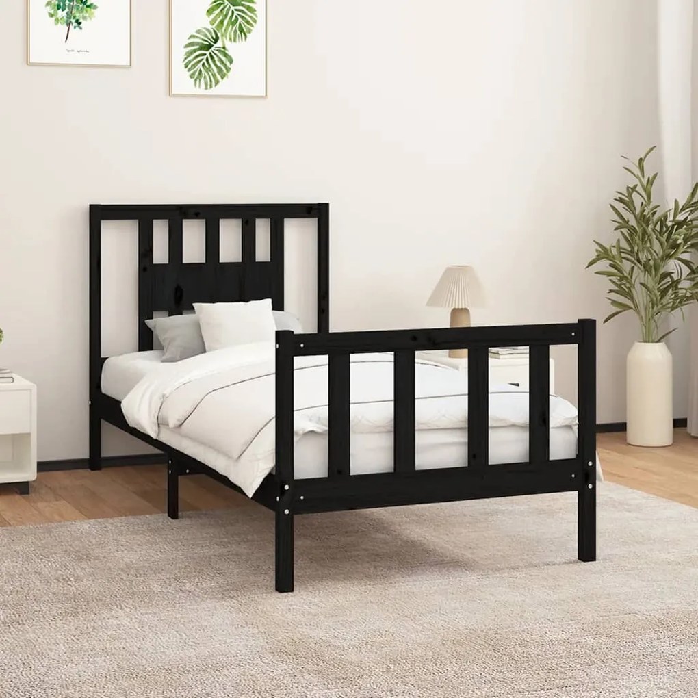 3188160 vidaXL Estrutura de cama com cabeceira 100x200 cm pinho maciço preto