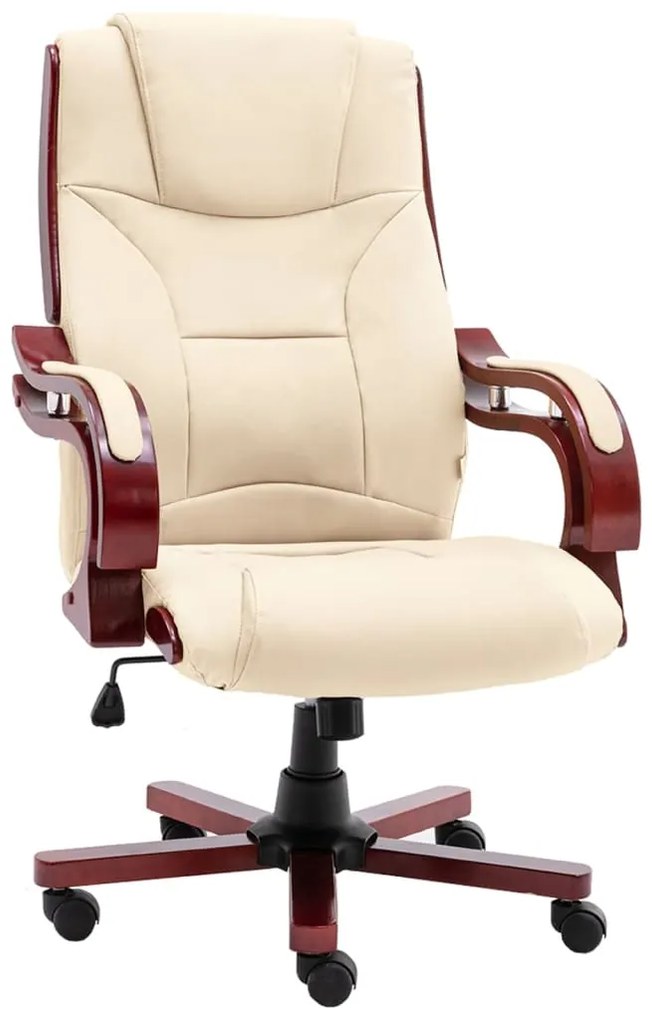 vidaXL Cadeira de escritório em couro genuíno cor creme