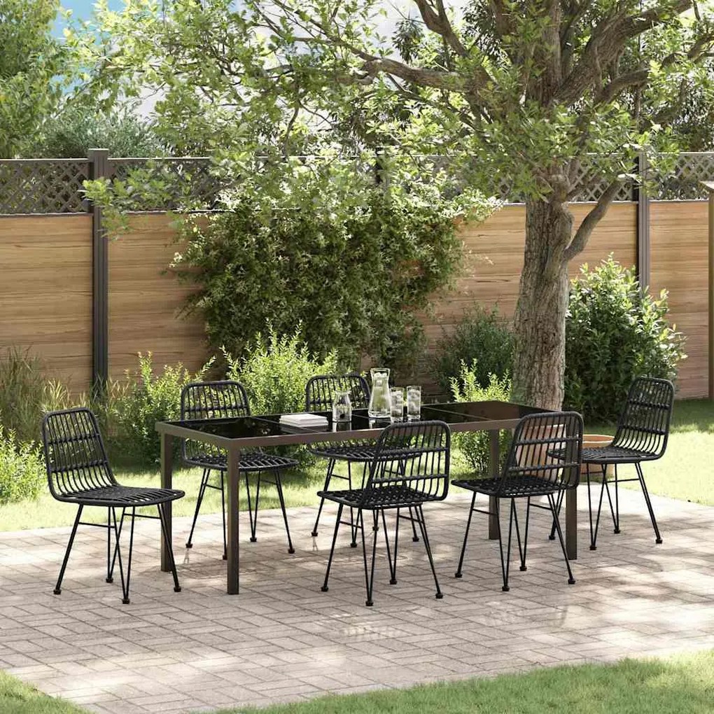 vidaXL Conjunto de Jantar de Jardim com 7 peças em Rattan Poliéster Preto