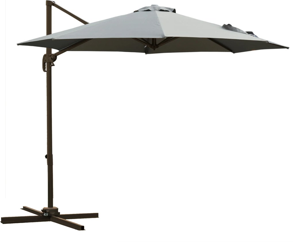 Outsunny Guarda-sol Suspenso Octogonal Inclinável Rotativo 360° com Base em Cruz 8 Varetas Manivela Incluída Estrutura em Alumínio e Aço Ø 3 x 2,5H m Cinza Escuro | Aosom Portugal
