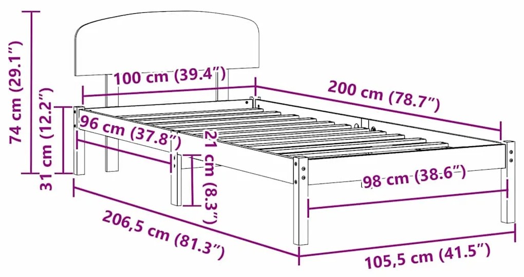 Estrado de Cama com Cabeceira Castanho Encerado 100x200 cm Madeira Sól