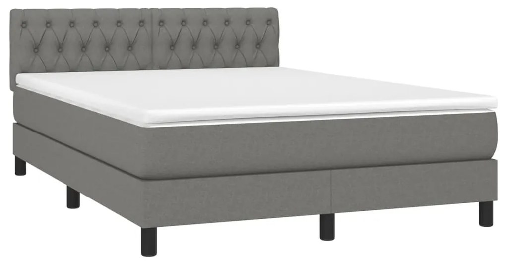 Cama box spring c/ colchão e LED 140x200 cm tecido cinza-escuro