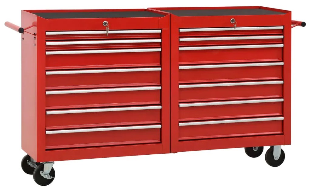 vidaXL Carrinho de ferramentas com 14 gavetas aço vermelho