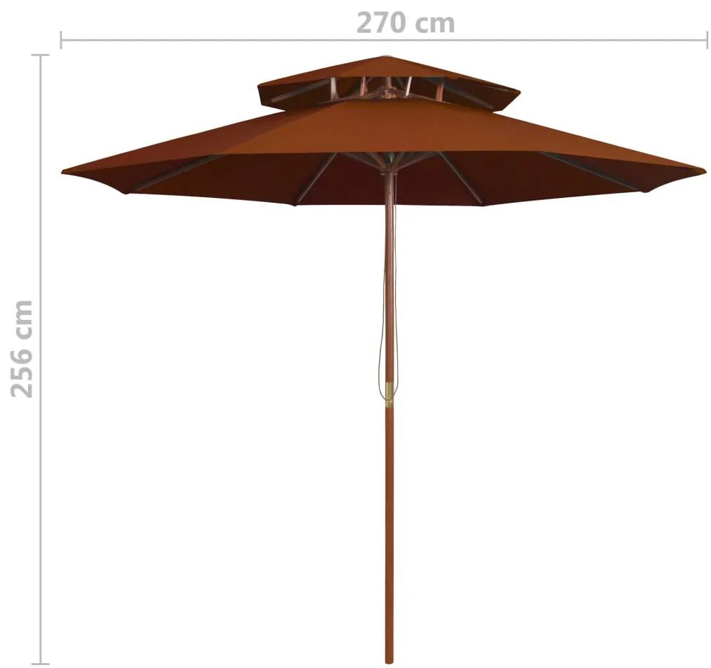 Guarda-sol c/ 2 coberturas mastro em madeira 270 cm terracota